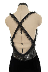 Fall 1995 Valentino by the Original Mr Valentino Runway Black Velvet Dress w Sequin Detailing