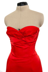 Pre-Fall 2013 Alexander McQueen by Sarah Burton Coral Red Silk Strapless Dress w Tulle Detailing