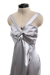 Fall 2008 Christian Dior by John Galliano Bias Cut Silver Silk Halter Dress w Flower Detailng
