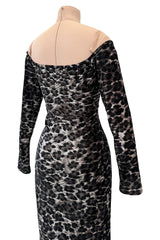 Iconic Fall 1989 Patrick Kelly Off Shoulder Silver Leopard Print Dress in a Soft Stretch Velour
