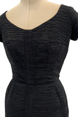 Rare 1950s Sophie Gimbel of Saks Fifth Avenue Black Silk Ribbed Textured Dress