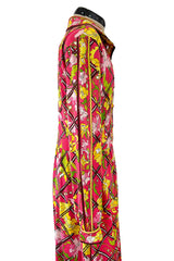 Prettiest 1960s Emilio Pucci Original Pink Silk Jersey Dress w Lattice Flower & Leaf Print