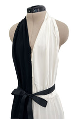 1960s Harold Levine Glamorous High Contrast Black & White Dress w Feather Hem