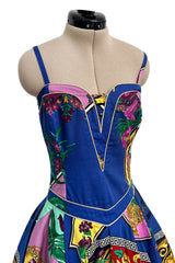 Iconic Spring 1992 Versace by Gianni Versace Jeans Couture Floral Print Full Skirt Halter Mini Dress