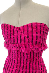 Well Documented Spring 1987 Valentino Original Strapless Pink & Black Silk Chiffon Dress
