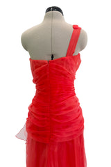 Spring 2012 Oscar de la Renta Runway Look 53 Coral Orange Chiffon One Shoulder Dress