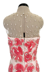 Dreamy 2000s Oscar de la Renta Pink Net & Floral Silk Dress w Bead & Flower Sequin Detailing