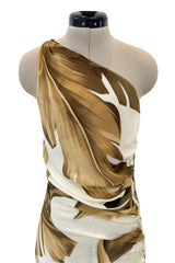 Gorgeous Spring 2003 Valentino Runway Look 59 Bias Cut Leaf Print Silk Dress w Sequin Detailing