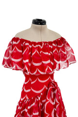 Exceptional & Important Spring 1980 Yves Saint Laurent Runway Red & White Print Silk Organza Dress