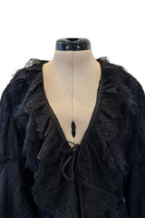 Pretty 2000s Christian Lacroix Bazar Black Silk Chiffon Top or Light Jacket w Lace Finishes