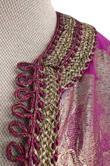 Stunning 1970s Jean Louis Metallic Pink Gold & Silver Caftan Dress w Gold & Pink Braiding