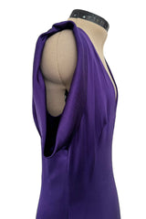 Beautiful 2007 Alexander McQueen Purple Bias Cut Liquid Silk Satin Dress w Amazing Sleeves