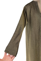 Chic 1970s Halston Deep Metallic Gold Lame Lurex Full Length Caftan Dress w Notched Neckline