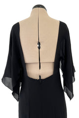 Fall 1993 Chanel by Karl Lagerfeld Black Silk Chiffon Dress w Flutter Sleeves & Low Open Back
