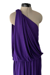 Late 1990s -Early 2000s Lanvin Draped Purple Jersey One Shoulder Dress