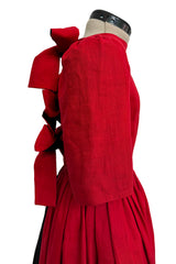 Dreamy Spring 1984 Lanvin by Jules-Francois Crahay Runway Red Linen & Black Dress w Open Bow Back