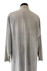 Fantastic 1970s Halston Metallic Silver Lame Lurex Full Length Caftan Dress w Notched Neckline