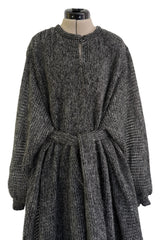 Amazing 1970s Kay Cosserat Hand Knit / Handmade Grey Angora Silk Mohair Caftan Dress w Belt