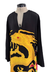 Pre-Fall 2022 Valentino by Pierpaolo Piccioli Black Silk Brilliant Dragon Printed Caftan Dress