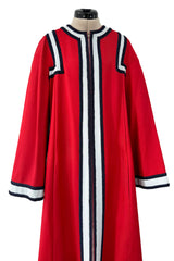 One of Two Identical 1970s Malcolm Starr Red Zipper Front Coats w Applique & Braiding Detail SZ SML