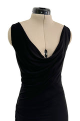 Minimlist Fall 2001 Gucci by Tom Ford Black Stretch Jersey Dress w Draped Neckline & Gathered Sides