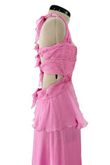 Dreamiest Spring 2007 Valentino Pleated & Bias Cut Pink Silk Chiffon Dress w Open Tie Back