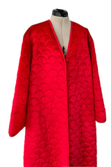 Fabulous 1980s Arnold Scaasi Brilliant Red Quilted Velvet Oversized Cocoon Button Front Coat