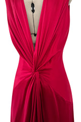 Chic Spring 2008 Alexander McQueen Red Silk Dress w Front Plunge & Knot Detailing