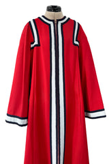 One of Two Identical 1970s Malcolm Starr Red Zipper Front Coats w Applique & Braiding Detail SZ MED