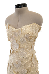 Dreamy Spring 1984 Emanuel Ungaro Haute Couture Runway Ivory Applique Lace & Silk Dress