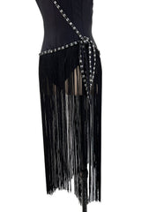 Early 1970s Bob Mackie Unusual Fringed Shaped Bodysuit Showgirl Costume Dress Piece