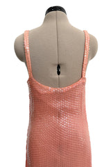 Prettiest Spring 1974 Halston Couture Pale Pastel Peach Iridescent Sequin Easy-to-Wear Tank Dress