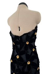 Spectacular 1980s Hubert de Givenchy Haute Couture Velvet Floral Cut Out Dress w Gold Metal Flowers