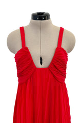 Incredible 1973 Hubert de Givenchy Haute Couture Red Sillk Crepe Chiffon Pleated Dress