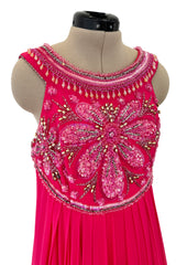 1960s Helen Rose Pink Silk Chiffon Dress w Elabroately Beaded & Sequins Bodice