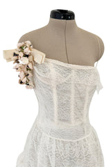 Fantastic Fall 2008 Roberto Cavalli Runway Look 38 Lace Cream Dress w Floral Shoulder Detail