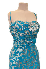 Incredible Resort 2008 Christian Dior by John Galliano Blue & Silver Brocade Dress w Beaded Bodice
