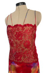 1970s Galanos Couture Silk Chiffon Pant & Over Dress Set w Metallic Lace Detailing