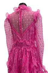 Spring 2018 Valentino by Pierpaolo Piccioli Pink Silk Organza Dress w Rhinestones & Metallic Silver Appliques