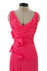 2010s Valentino by Pierpaolo Piccioli & Maria Grazia Chiuri Coral Silk Chiffon Bow Dress w Shawl