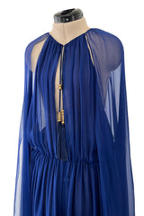 Exceptional Fall 2010 Emilio Pucci by Peter Dundas Look 42 Blue Silk Chiffon Caped Dress