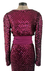 Fabulous 1960s Unlabeled Deep Burgundy Pink Fully Sequined Backless Dress