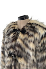 Fall 2015 Lanvin by Alber Elbaz Cropped Ivory & Black Shaggy Faux Fur Jacket w Toggle Closures