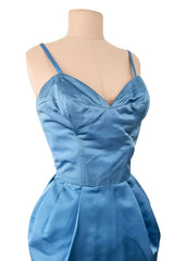 Outstanding 1960s Christian Dior by Marc Bohan Demi-Couture Sky Blue Silk Bombshell Dress