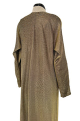 Wonderful 1970s Halston Metallic Gold Lame Lurex Full Length Caftan Dress w Notched Neckline