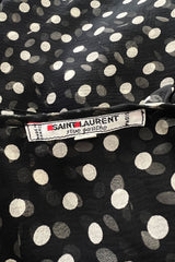 Well Documented Spring 1980 Yves Saint Laurent Black & White Polka Dot Silk Chiffon Top
