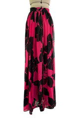 Multifunctional 1970s or 1980s Original Valentino Deep Pink & Black Printed Silk Chiffon Open Front Over Skirt