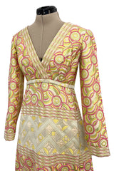 Wonderful 1960s Malcolm Starr by Elinor Simmons Pink Detailed Metallic Brocade Dress