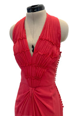 Phenomenal Cruise 2011 Christian Dior by John Galliano Red Silk Chiffon Dress w Pleated Detailing