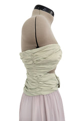Phenomenal Spring 1991 Original Valentino Runway Pale Pink & Pastel Green Strapless Cut Out Dress